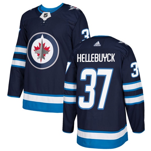 Men's Adidas Winnipeg Jets #37 Connor Hellebuyck Authentic Navy Blue Home NHL Jersey