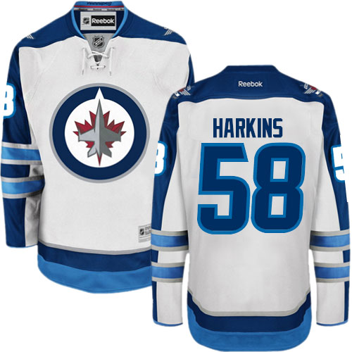Men's Reebok Winnipeg Jets #58 Jansen Harkins Authentic White Away NHL Jersey