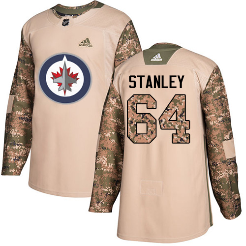 Men's Adidas Winnipeg Jets #64 Logan Stanley Authentic Camo Veterans Day Practice NHL Jersey