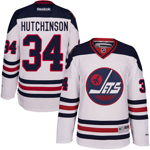 Men's Reebok Winnipeg Jets #34 Michael Hutchinson Premier White 2016 Heritage Classic NHL Jersey