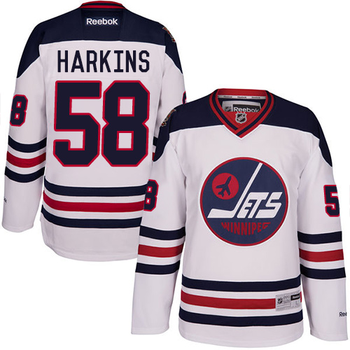 Men's Reebok Winnipeg Jets #58 Jansen Harkins Premier White 2016 Heritage Classic NHL Jersey