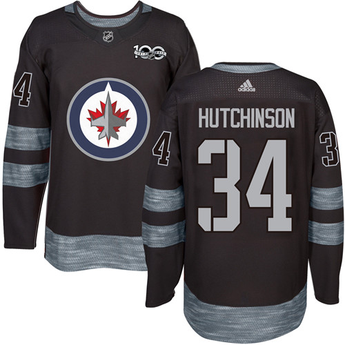 Men's Adidas Winnipeg Jets #34 Michael Hutchinson Authentic Black 1917-2017 100th Anniversary NHL Jersey