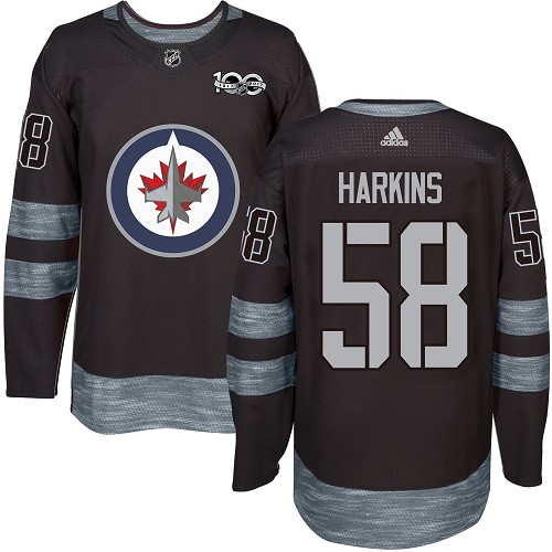 Men's Adidas Winnipeg Jets #58 Jansen Harkins Premier Black 1917-2017 100th Anniversary NHL Jersey