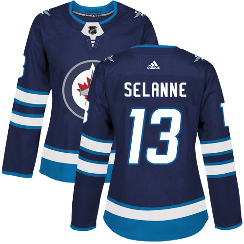 Women's Adidas Winnipeg Jets #13 Teemu Selanne Premier Navy Blue Home NHL Jersey