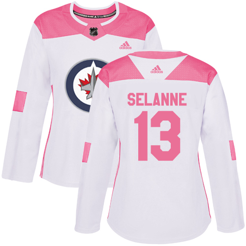 Women's Adidas Winnipeg Jets #13 Teemu Selanne Authentic White/Pink Fashion NHL Jersey