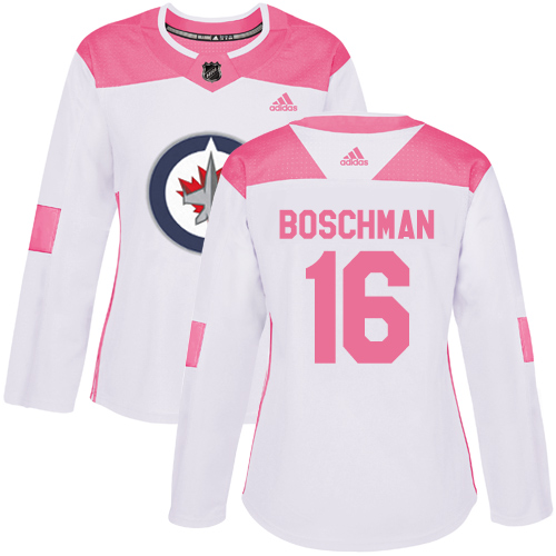 Women's Adidas Winnipeg Jets #16 Laurie Boschman Authentic White/Pink Fashion NHL Jersey
