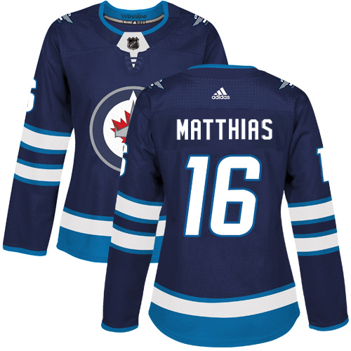 Women's Adidas Winnipeg Jets #16 Shawn Matthias Authentic Navy Blue Home NHL Jersey