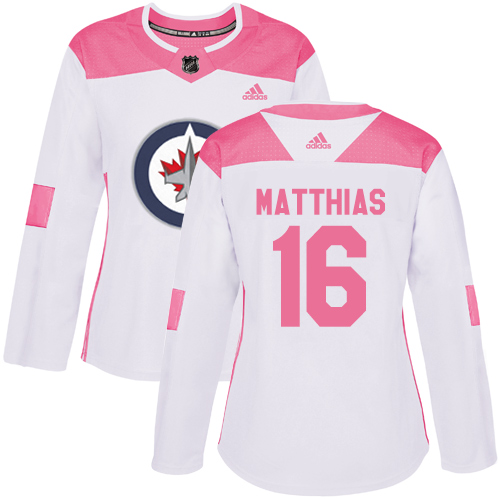 Women's Adidas Winnipeg Jets #16 Shawn Matthias Authentic White/Pink Fashion NHL Jersey
