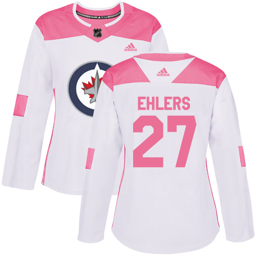 Women's Adidas Winnipeg Jets #27 Nikolaj Ehlers Authentic White/Pink Fashion NHL Jersey