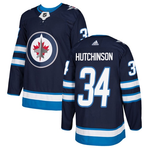 Youth Adidas Winnipeg Jets #34 Michael Hutchinson Authentic Navy Blue Home NHL Jersey