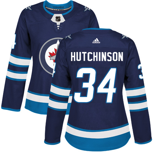 Women's Adidas Winnipeg Jets #34 Michael Hutchinson Authentic Navy Blue Home NHL Jersey