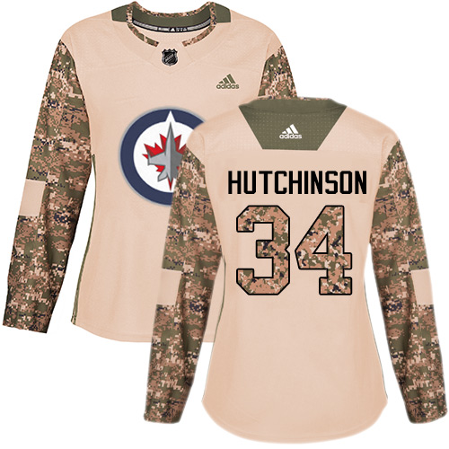 Women's Adidas Winnipeg Jets #34 Michael Hutchinson Authentic Camo Veterans Day Practice NHL Jersey