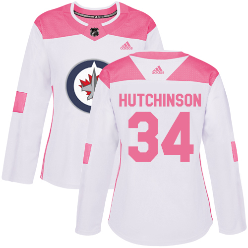 Women's Adidas Winnipeg Jets #34 Michael Hutchinson Authentic White/Pink Fashion NHL Jersey