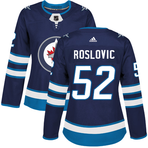 Women's Adidas Winnipeg Jets #52 Jack Roslovic Authentic Navy Blue Home NHL Jersey