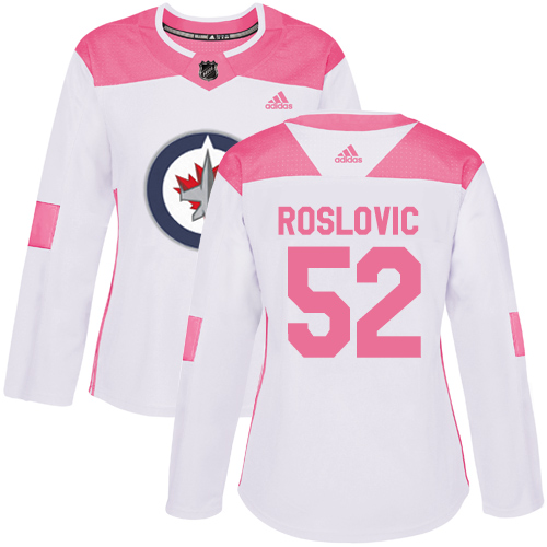 Women's Adidas Winnipeg Jets #52 Jack Roslovic Authentic White/Pink Fashion NHL Jersey