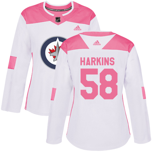 Women's Adidas Winnipeg Jets #58 Jansen Harkins Authentic White/Pink Fashion NHL Jersey