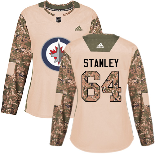 Women's Adidas Winnipeg Jets #64 Logan Stanley Authentic Camo Veterans Day Practice NHL Jersey