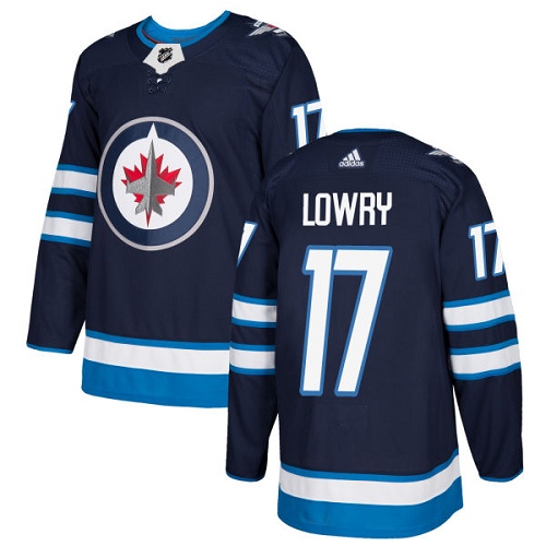 Men's Adidas Winnipeg Jets #17 Adam Lowry Authentic Navy Blue Home NHL Jersey
