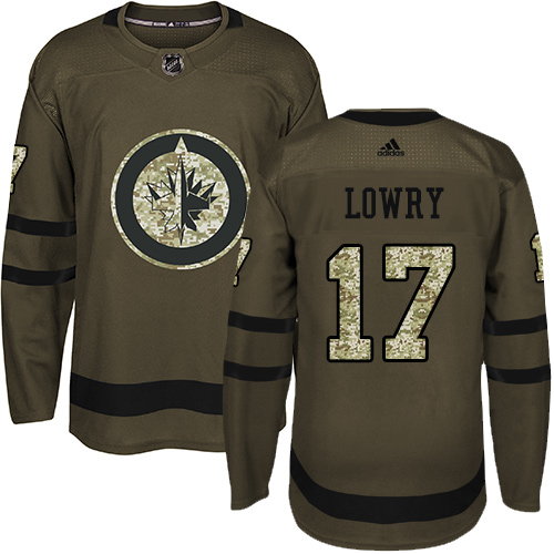 Men's Adidas Winnipeg Jets #17 Adam Lowry Authentic Green Salute to Service NHL Jersey