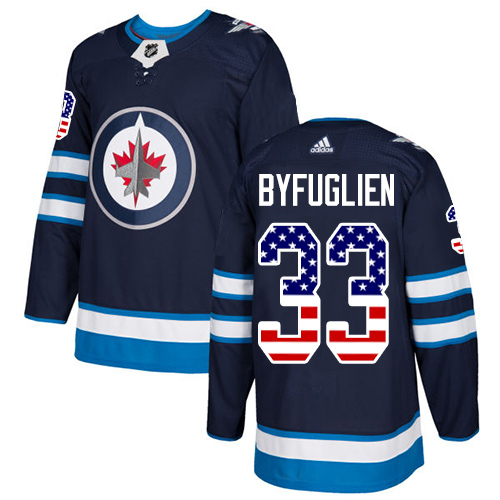 Men's Adidas Winnipeg Jets #33 Dustin Byfuglien Authentic Navy Blue USA Flag Fashion NHL Jersey