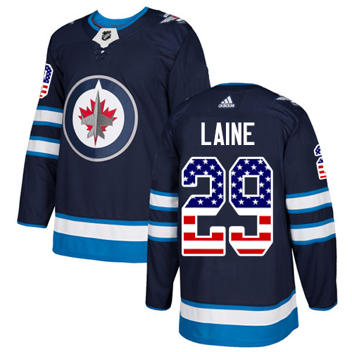 Men's Adidas Winnipeg Jets #29 Patrik Laine Authentic Navy Blue USA Flag Fashion NHL Jersey