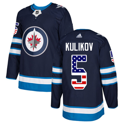 Men's Adidas Winnipeg Jets #5 Dmitry Kulikov Authentic Navy Blue USA Flag Fashion NHL Jersey