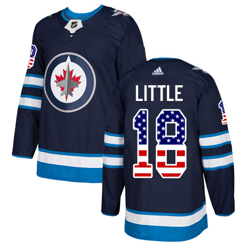 Men's Adidas Winnipeg Jets #18 Bryan Little Authentic Navy Blue USA Flag Fashion NHL Jersey