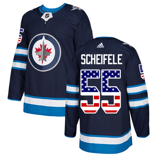 Men's Adidas Winnipeg Jets #55 Mark Scheifele Authentic Navy Blue USA Flag Fashion NHL Jersey