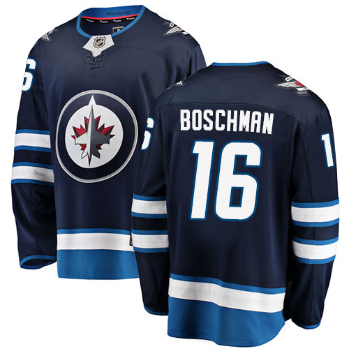 Men's Winnipeg Jets #16 Laurie Boschman Fanatics Branded Navy Blue Home Breakaway NHL Jersey