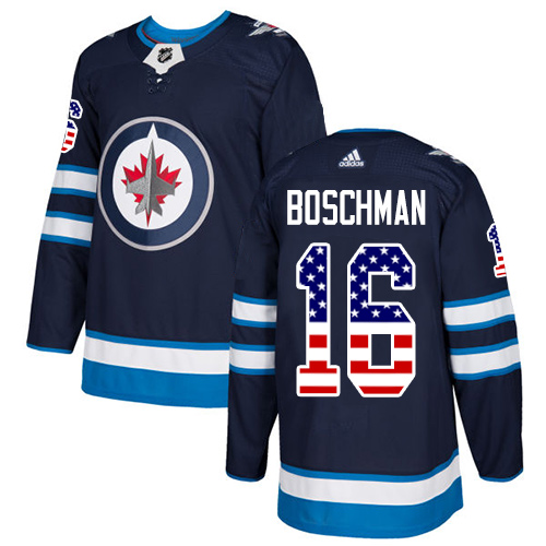 Youth Adidas Winnipeg Jets #16 Laurie Boschman Authentic Navy Blue USA Flag Fashion NHL Jersey