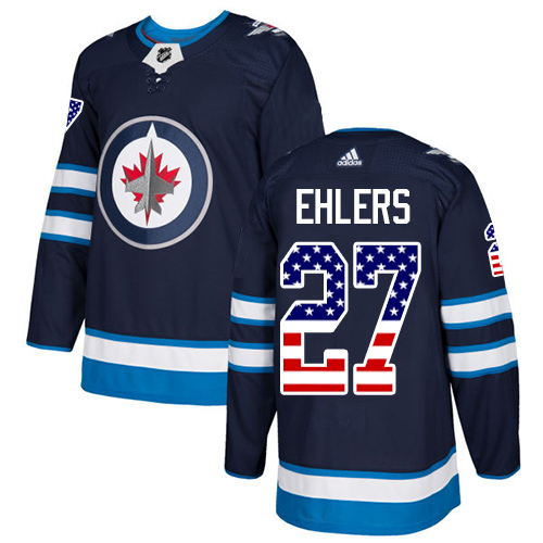 Men's Adidas Winnipeg Jets #27 Nikolaj Ehlers Authentic Navy Blue USA Flag Fashion NHL Jersey