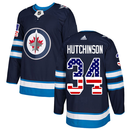 Men's Adidas Winnipeg Jets #34 Michael Hutchinson Authentic Navy Blue USA Flag Fashion NHL Jersey