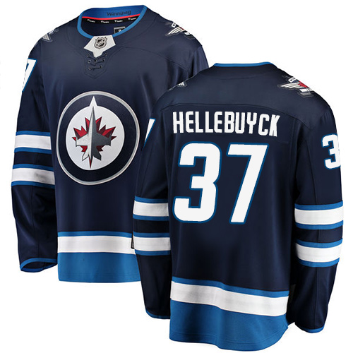 Men's Winnipeg Jets #37 Connor Hellebuyck Fanatics Branded Navy Blue Home Breakaway NHL Jersey