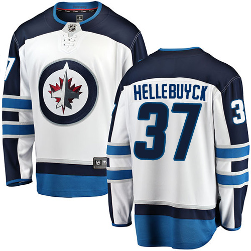 Men's Winnipeg Jets #37 Connor Hellebuyck Fanatics Branded White Away Breakaway NHL Jersey