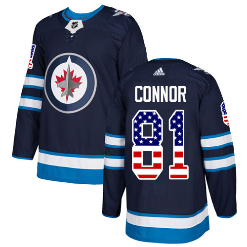 Men's Adidas Winnipeg Jets #81 Kyle Connor Authentic Navy Blue USA Flag Fashion NHL Jersey
