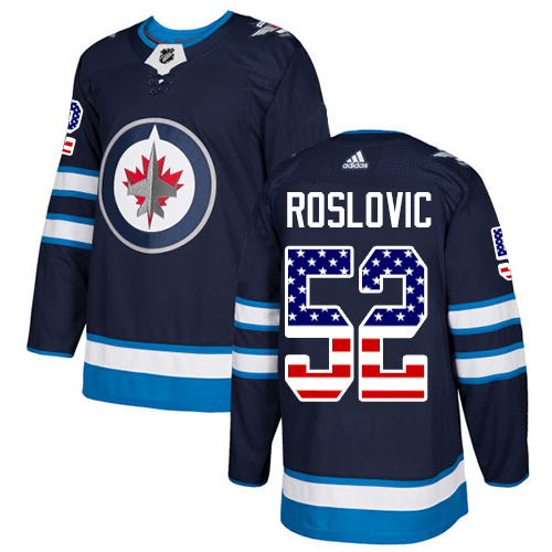 Men's Adidas Winnipeg Jets #52 Jack Roslovic Authentic Navy Blue USA Flag Fashion NHL Jersey