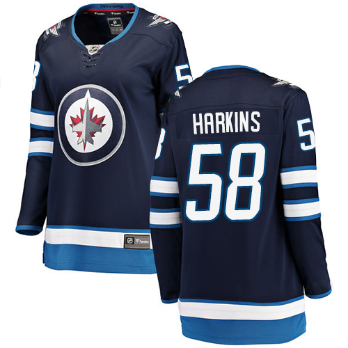 Women's Winnipeg Jets #58 Jansen Harkins Fanatics Branded Navy Blue Home Breakaway NHL Jersey