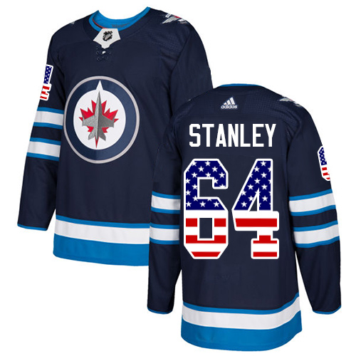 Youth Adidas Winnipeg Jets #64 Logan Stanley Authentic Navy Blue USA Flag Fashion NHL Jersey
