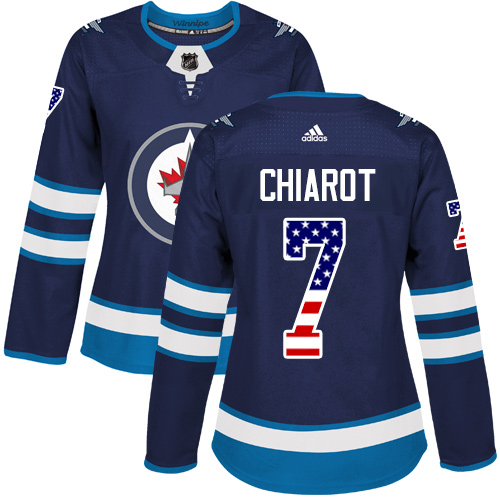 Women's Adidas Winnipeg Jets #7 Ben Chiarot Authentic Navy Blue USA Flag Fashion NHL Jersey