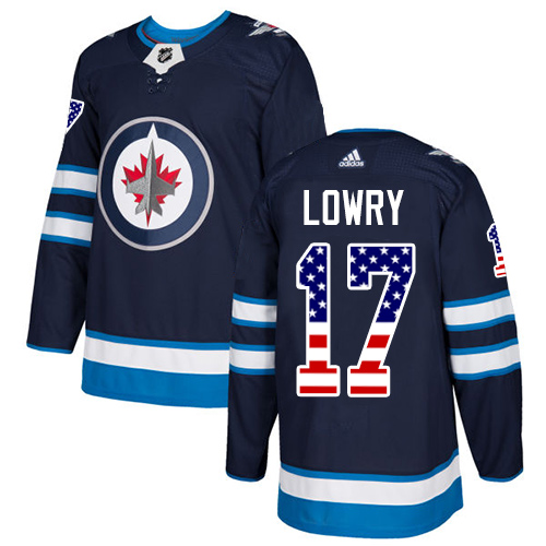 Men's Adidas Winnipeg Jets #17 Adam Lowry Authentic Navy Blue USA Flag Fashion NHL Jersey