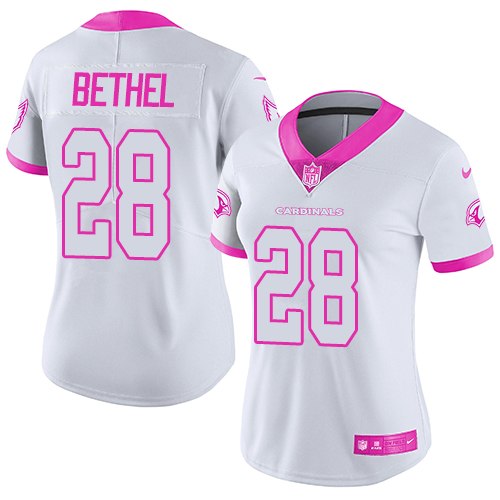 Women's Nike Arizona Cardinals #28 Justin Bethel Limited White/Pink Rush Fashion NFL Jersey