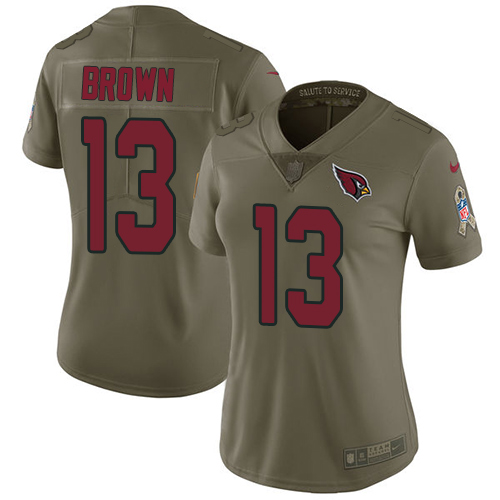 Women's Nike Arizona Cardinals #13 Jaron Brown Limited Olive 2017 Salute to Service NFL Jersey