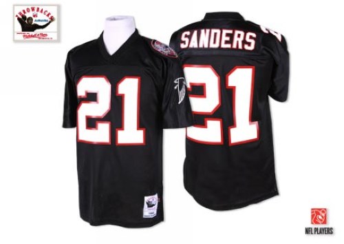 Men's Mitchell and Ness Atlanta Falcons #21 Deion Sanders Authentic Black Throwback NFL Jersey