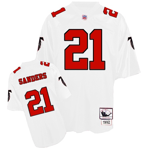 Men's Mitchell and Ness Atlanta Falcons #21 Deion Sanders Authentic White Throwback NFL Jersey