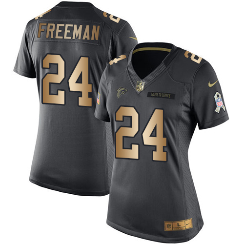 Women's Nike Atlanta Falcons #24 Devonta Freeman Limited Black/Gold Salute to Service NFL Jersey