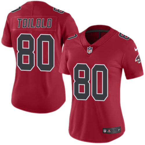 Women's Nike Atlanta Falcons #80 Levine Toilolo Limited Red Rush Vapor Untouchable NFL Jersey