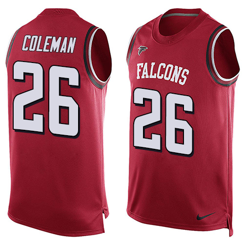 Men's Nike Atlanta Falcons #26 Tevin Coleman Limited Red Player Name & Number Tank Top NFL Jersey