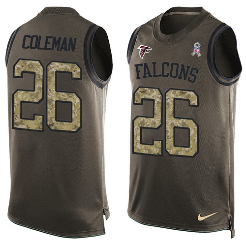 Men's Nike Atlanta Falcons #26 Tevin Coleman Limited Green Salute to Service Tank Top NFL Jersey