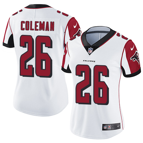 Women's Nike Atlanta Falcons #26 Tevin Coleman White Vapor Untouchable Elite Player NFL Jersey