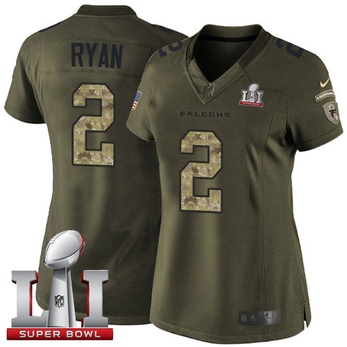 Women's Nike Atlanta Falcons #2 Matt Ryan Limited Green Salute to Service Super Bowl LI 51 NFL Jersey